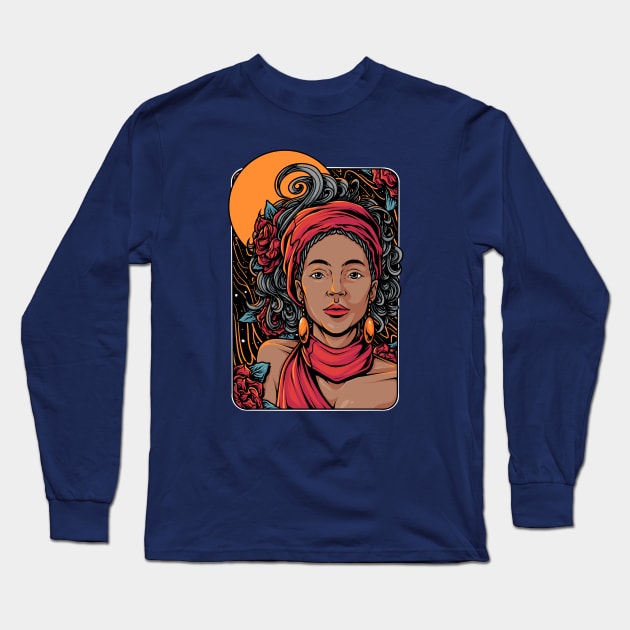 Black Woman Portrait Art Long Sleeve T-Shirt by AngelFlame